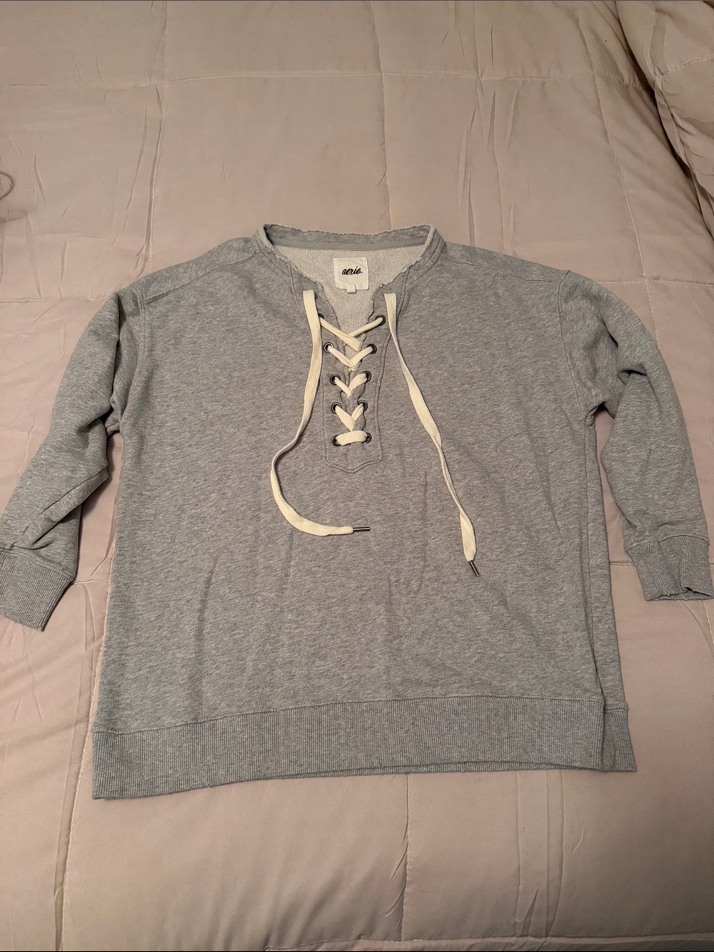 Aerie Lace-Up Gray Terry knit oversized sweatshirt S
